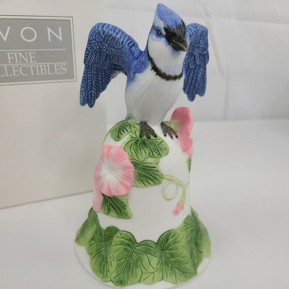 Vintage 2001 Avon Porcelain Blue Jay & Flower Bell Collector’s Gift Spring - Picture 2 of 11